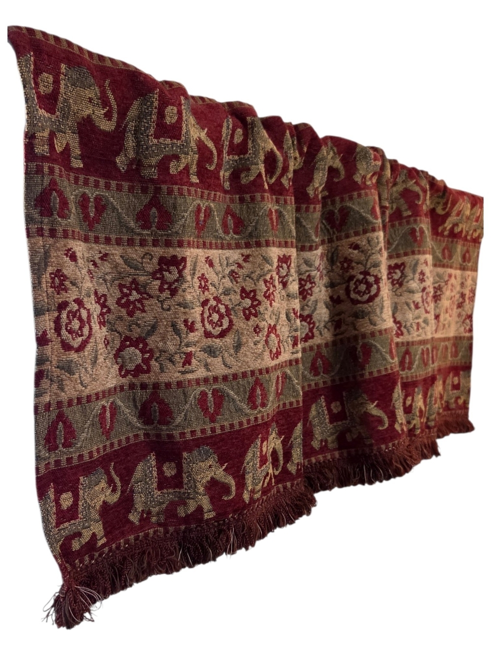 Elegant Elephant & Floral Jacquard Curtain Panel - Burgundy